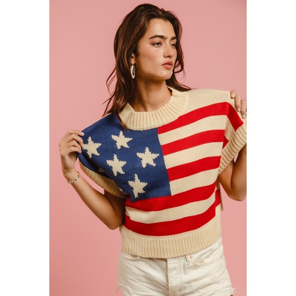 BiBi Star Patches American Flag Sleeveless Sweater - Medium